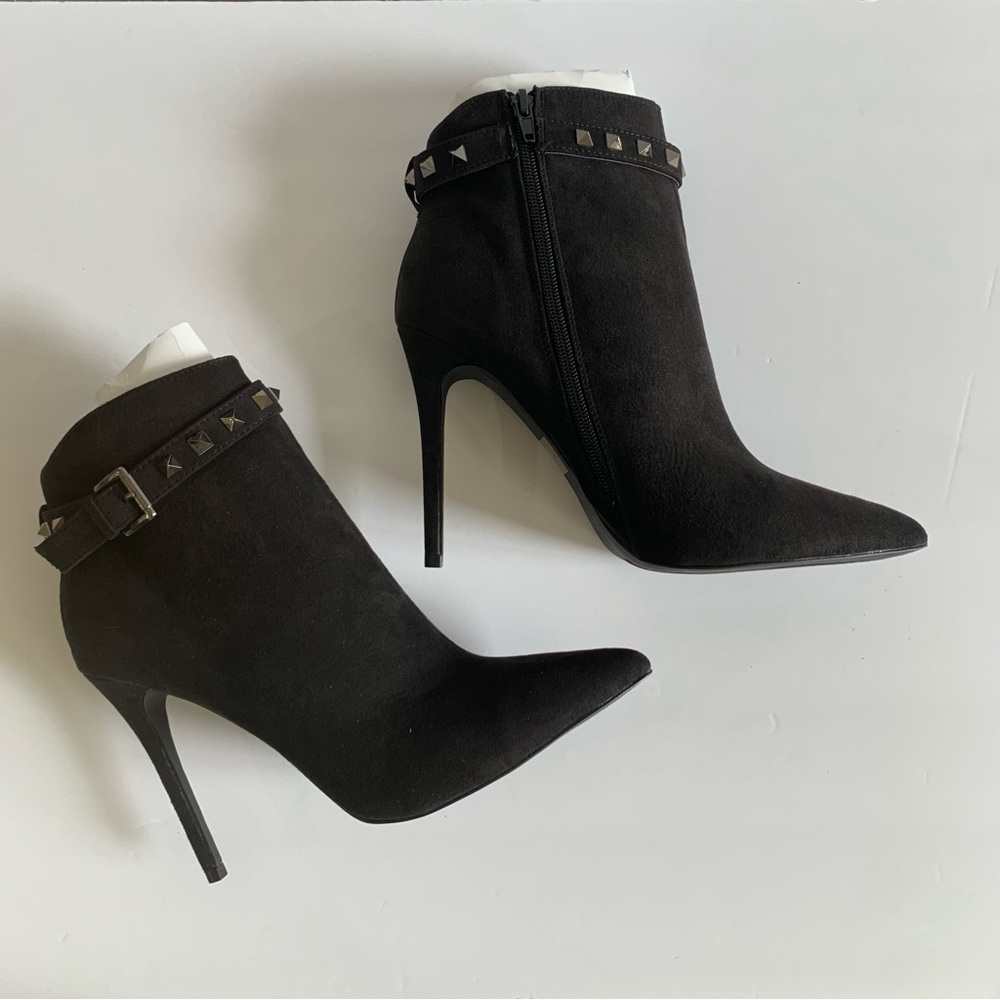 Women's Pointed Toe Ankle Booties Embellished Studded Pencil Stiletto Heel Boots - Picture 4 of 9
